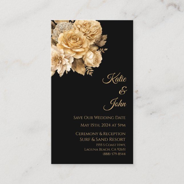 Cartão De Visita Casamento Neutro De Buquê De Flor Salve Nossa Data (Frente)