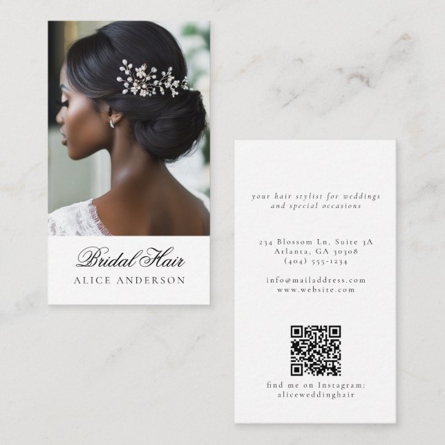 Cartão De Visita Casamento Personalizado De Foto De Salão De Bridal (Frente/Verso)