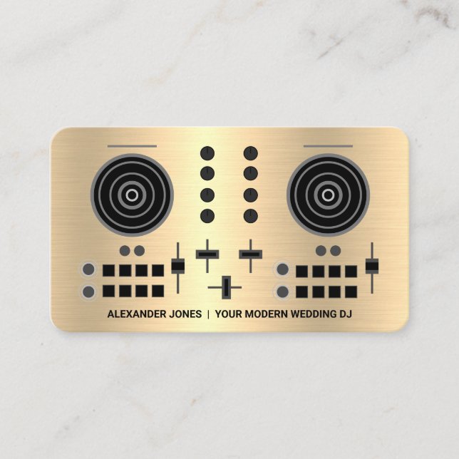 Cartão De Visita Casamento profissional DJ - Faux Dourado (Frente)