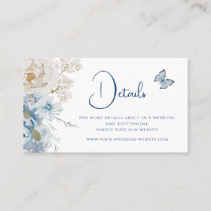 Cartão De Visita Casamento Romântico Dusty Blue Floral Detalhes