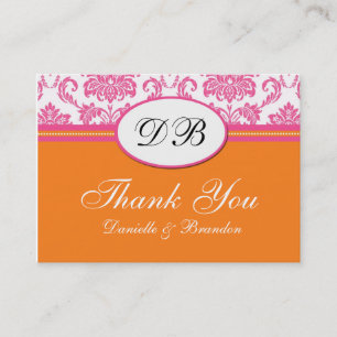 Cartão De Visita Casamento rosa e laranja Obrigado