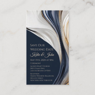 Cartão De Visita Casamento Salve nossa Data - Azul Moderno Branco e
