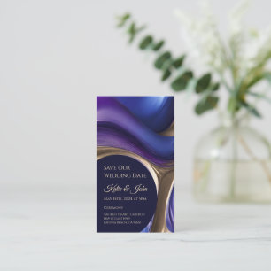 Cartão De Visita Casamento Salve nossa Data - Azul Moderno Dourado-