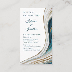 Cartão De Visita Casamento Salve nossa Data - Azul Moderno e Dourad