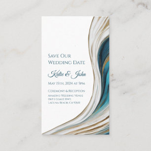 Cartão De Visita Casamento Salve nossa Data - Azul Moderno e Dourad