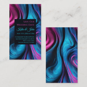 Cartão De Visita Casamento Salve nossa Data - Azul Moderno e Rosa-
