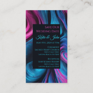 Cartão De Visita Casamento Salve nossa Data - Azul Moderno e Rosa-