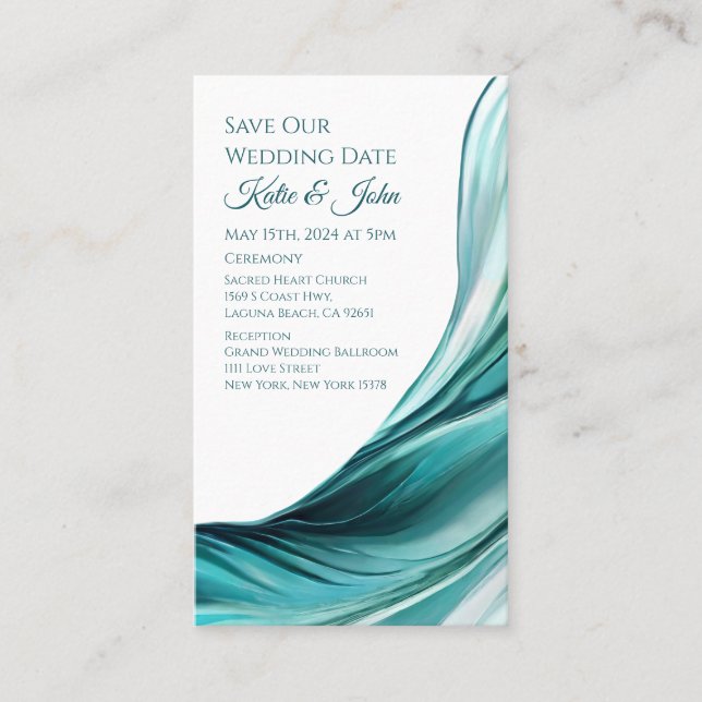 Cartão De Visita Casamento Salve nossa Data - Moderno Emerald Green (Frente)