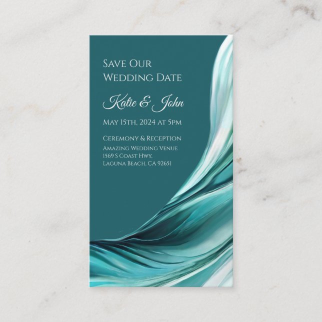 Cartão De Visita Casamento Salve nossa Data - Moderno Emerald Green (Frente)