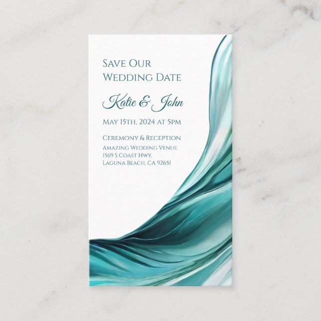 Cartão De Visita Casamento Salve nossa Data - Moderno Emerald Green (Frente)