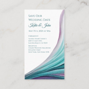 Cartão De Visita Casamento Salve nossa Data- Moderno-Roxo e Turques