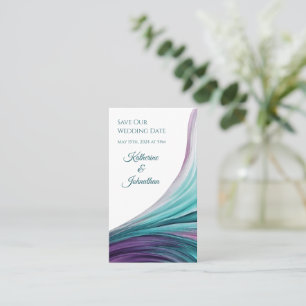 Cartão De Visita Casamento Salve nossa Data- Moderno-Roxo e Turques
