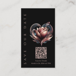 Cartão De Visita Casamento Salve o Rosa do Código-Blush Date-QR