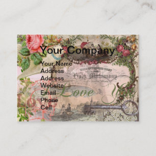 Cartão De Visita Casamento vintage da colagem do casamento floral