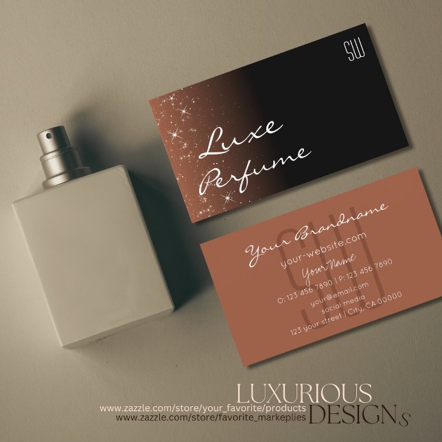 Cartão De Visita Castanho-bege-preto com estrelas e iniciais brilha (Criador carregado)