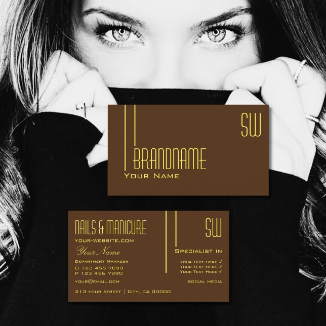 Cartão De Visita Castanho de Chocolate Simples com Iniciais Profiss (Criador carregado)