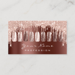 Cartão De Visita Castanho de Manicure Dourado Rosa de Glitter Artis