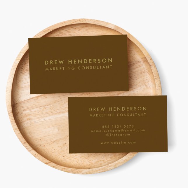 Cartão De Visita Castanho Dourado | Bronze profissional moderno min (Make a lasting impression with this sleek bronze brown and gold custom business card design)