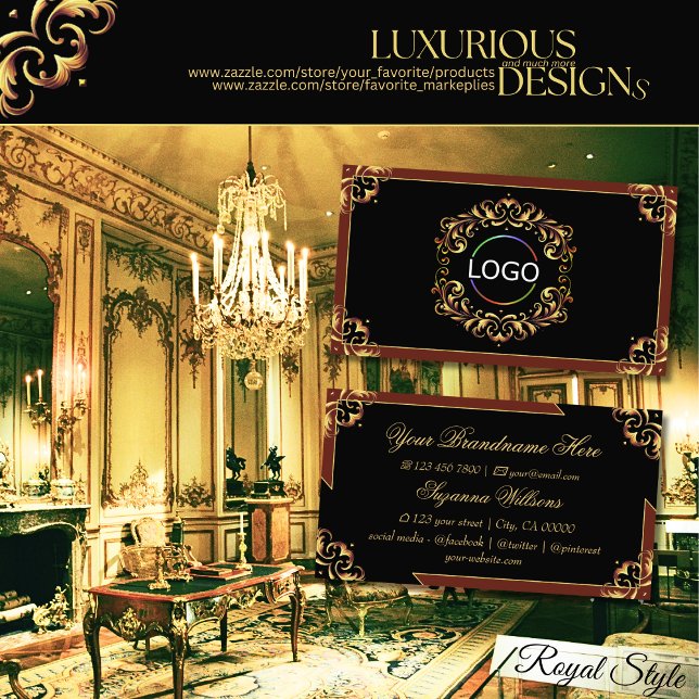 Cartão De Visita Castanho Negro Nobre Dourado com Impressão de Logo (Criador carregado)