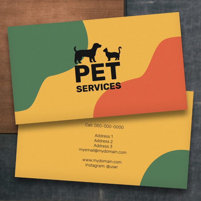 Cartão De Visita Cat & Dog - Serviços Pet Colorido (Cat & Dog - Pet Services Colored Business Card)