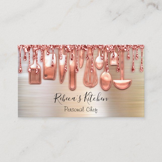 Cartão De Visita Catando cozinha pessoal chef Faces Rosa Metal (Frente)