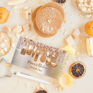 Cartão De Visita Catarina Personal Chef Kitchen Faces Rosa Dourado