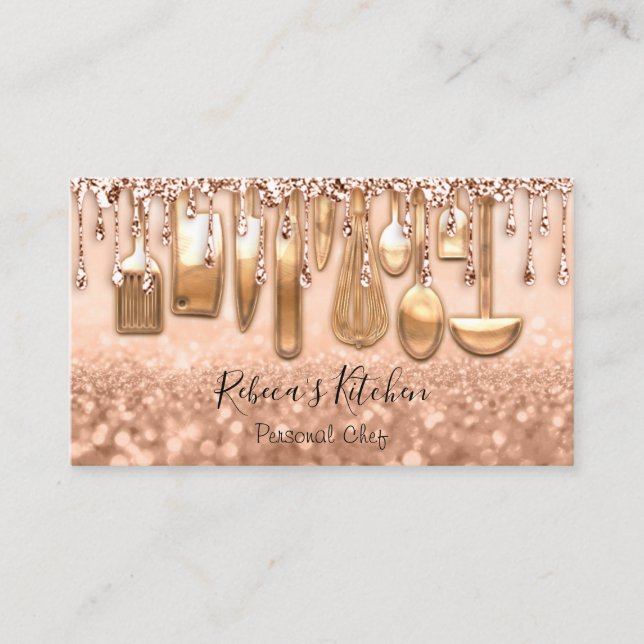 Cartão De Visita Catarina Personal Chef Knifes Rosa Glitter (Frente)