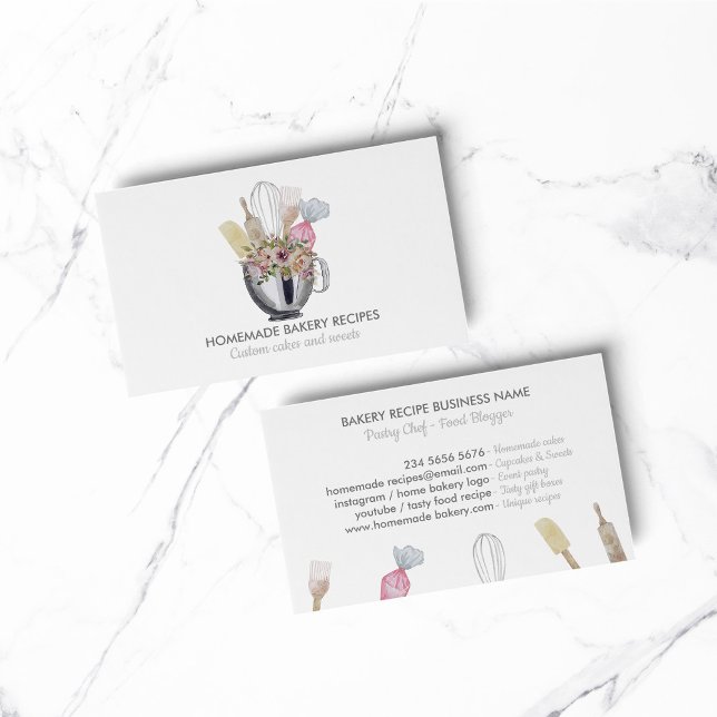 Cartão De Visita Catering Chef Aquarela Utensls Bakery (Catering Chef Watercolor Baking Utensils Bakery Business Card)