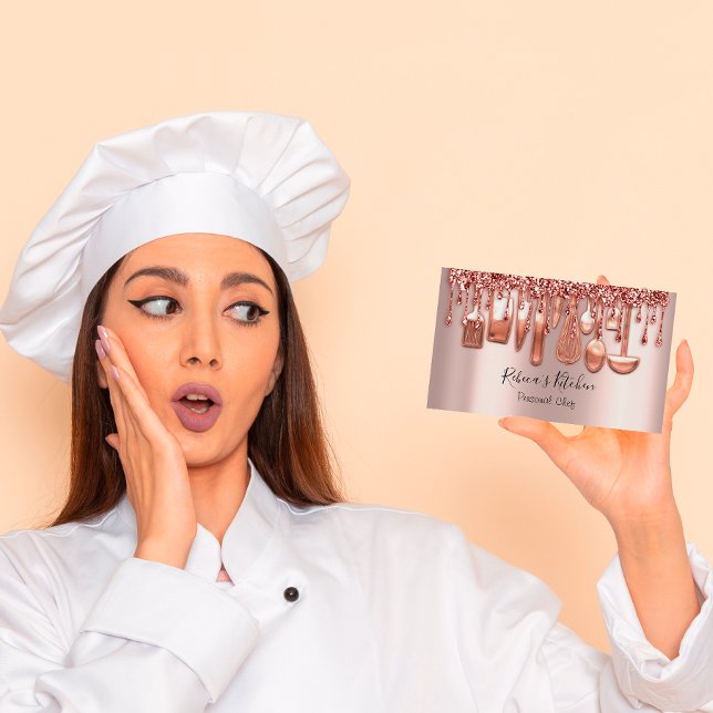 Cartão De Visita Catering Personal Chef Kitchen Faces Rosa (Criador carregado)