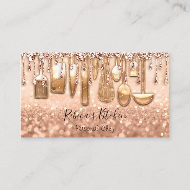 Cartão De Visita Catering Personal Chef Kitchen Rosa Confetti (Frente)