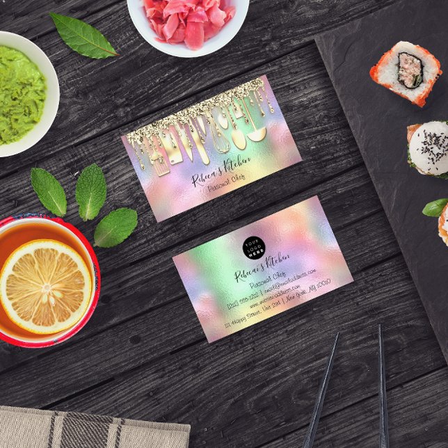 Cartão De Visita Catering Personal Chef Kitchen Utensílios Dourados (Catering Personal Chef Kitchen Gold Utensils Business Card)
