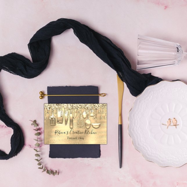 Cartão De Visita Catering Personal Chef Restauração do logotipo QR  (Catering Personal Chef Restaurant QR Logo Gold Business Card )