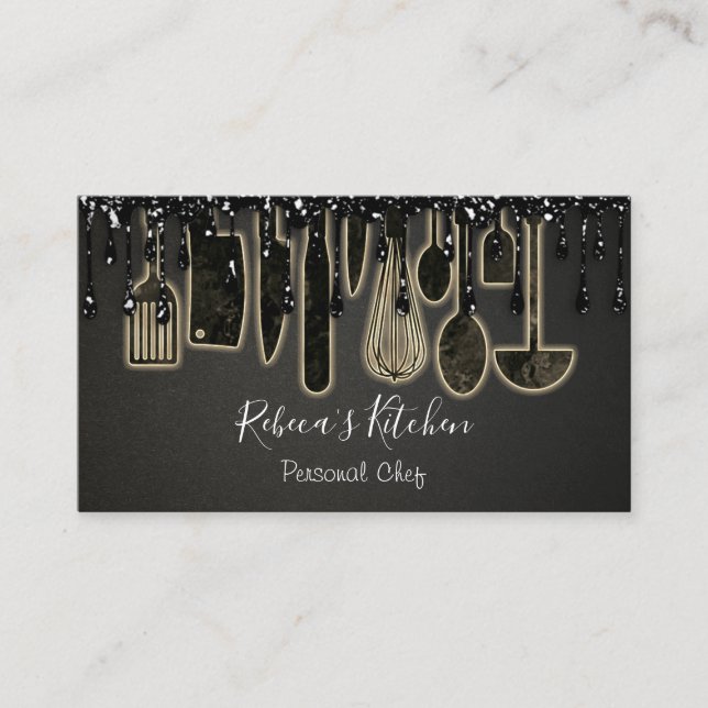 Cartão De Visita Catering Personal Chef Restaurant Drill Black Dour (Frente)