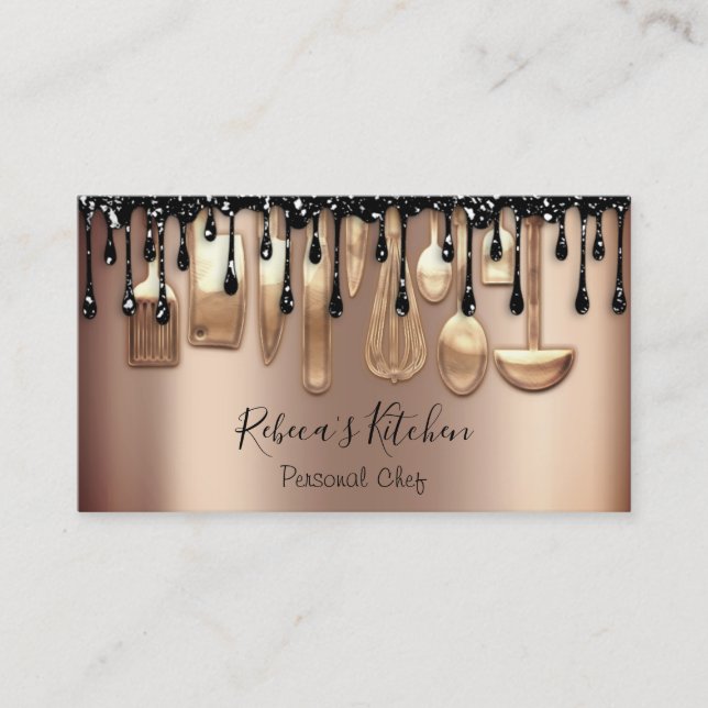 Cartão De Visita Catering Personal Chef Restaurant Drill RoseGlitte (Frente)
