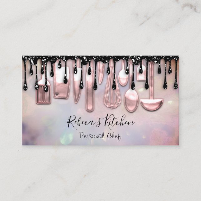 Cartão De Visita Catering Personal Chef Restaurant DripPink (Frente)