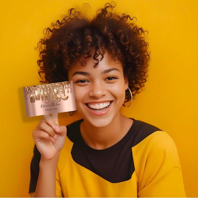 Cartão De Visita Catering Personal Chef Restaurant DriRosa Dourado (Catering Personal Chef Restaurant Drip Rose Gold Business Card)