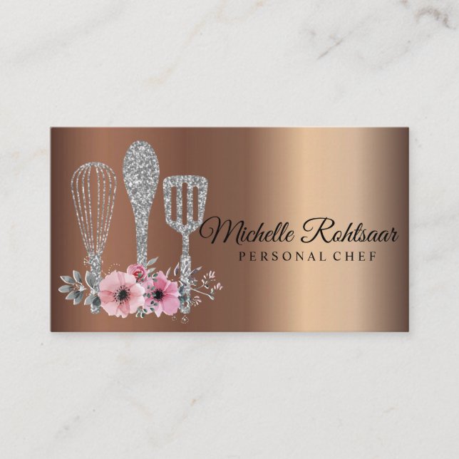 Cartão De Visita Catering Personal Chef Restaurant Drives Bronze (Frente)