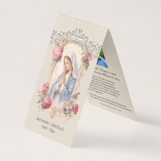 Cartão De Visita Catholic Funeral Virgin Mary Prayer Holy Card (Frente)