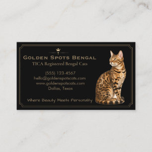 Cartão De Visita Cattery de Gatos Bengala Pretos de Luxo Personaliz