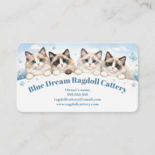 Cartão De Visita Cattery Elegante de Ragdoll Sonho Azul em Aquarela