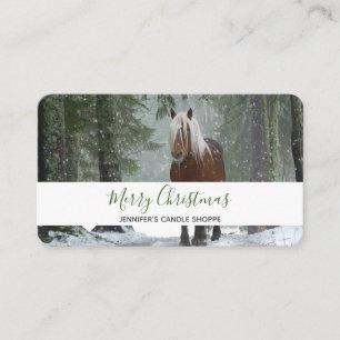 Cartão De Visita Cavalo castanho cênico no Natal de uma Floresta d