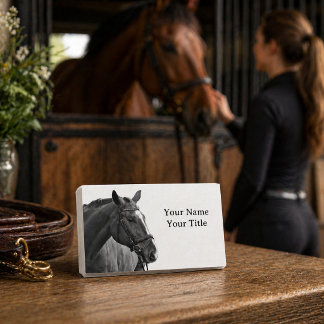 Cartão De Visita Cavalo Moderno Equestre Preto e Branco