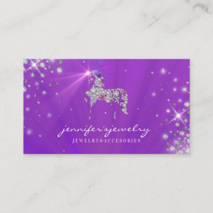 Cartão De Visita Cavalo unicórnio brilha joalheiro roxo diamante