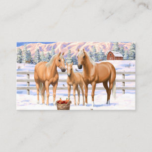Cartão De Visita Cavalos Do Quarto De Palomino Na Neve De Inverno