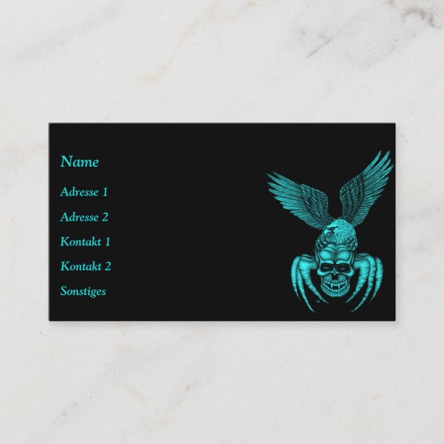 Cartão De Visita Caveira-aranha com águia no estilo da tatuagem (Frente)