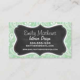 Cartão De Visita Celadon Paisley; Floral; Visualização de quadro ne