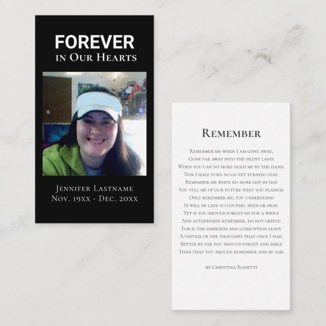 Cartão De Visita Celebrando a Memória da Vida Uma Foto (Frente/Verso)