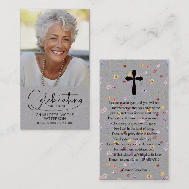 Cartão De Visita Celebration of Life Photo Bookmark Prayer Card (Frente/Verso)