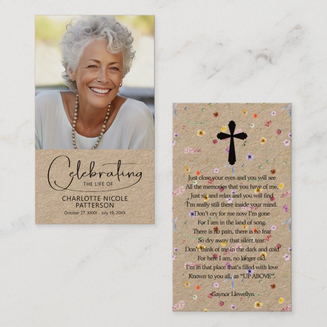 Cartão De Visita Celebration of Life Photo Bookmark Prayer Card (Frente/Verso)