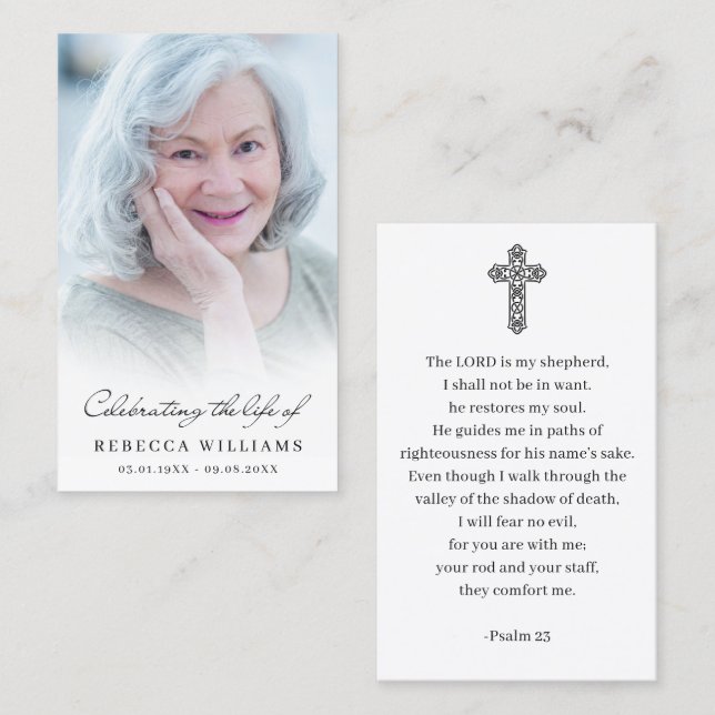 Cartão De Visita Celebration of Life Photo Prayer Sympathy Cards (Frente/Verso)